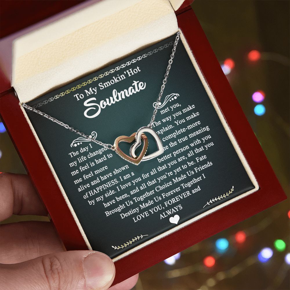 To My Smokin Hot Soulmate Necklace - Wife Gifts From Husband To My Wife Necklace, Gift for Her Romantic, Girlfriend Gifts Necklace for Wife from Men Includes Message Card and Gift Box 3 Interlocking Hearts Necklace