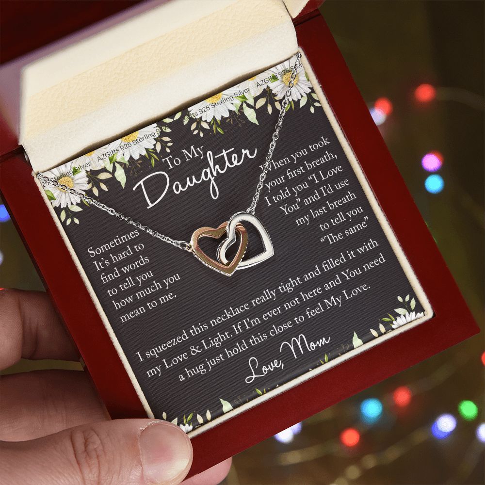 To My Daughter Necklace from Mom Mother Sterling Silver Daughter Gifts from Mom Necklace for Daughter Birthday Gift Graduation Gifts from Mother Daughter Jewelry Gift Interlocking Hearts Necklace