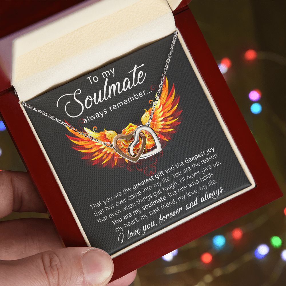 To My Soulmate Necklace for Women Birthday Christmas Jewelry Gifts For My Wife with Message Card Box Personalized Gift Present Pendant for Future Wife Soulmate Girlfriend Love 22 Interlocking Hearts Necklace