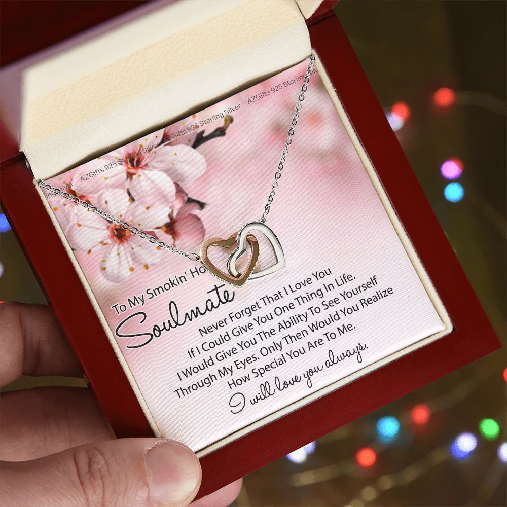 To My Smokin Hot Soulmate Necklace, Birthday Necklace For Wife, Anniversary Gift 2 Interlocking Hearts Necklace