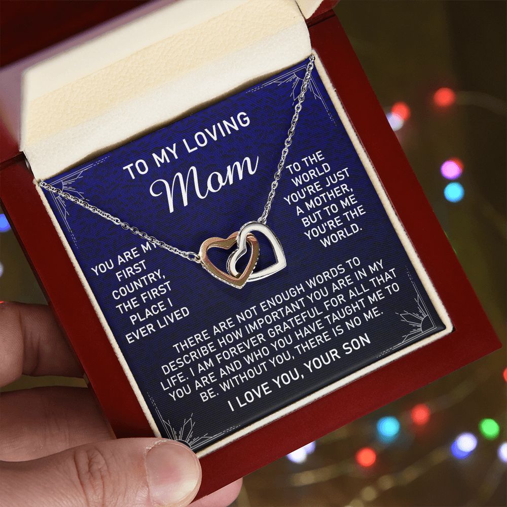 To My Loving Mom Necklace, Gift for Mom from Son, Mother's Day Jewelry Gift, Necklace for Mom Birthday Anniversary Mother's Day Jewelry Gift, To My Mom Necklace from Son Interlocking Hearts Necklace