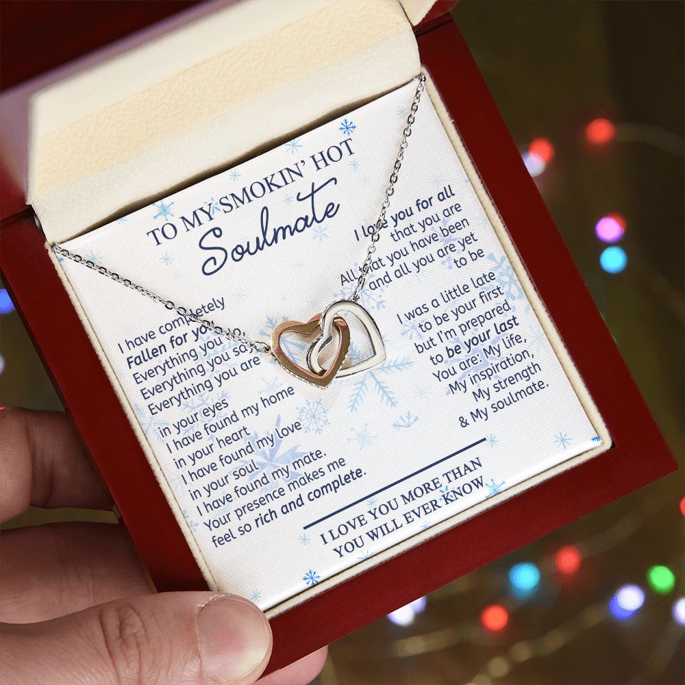 To My Smokin Hot Soulmate Necklace - Wife Gifts From Husband To My Wife Necklace, Gift for Her Romantic, Girlfriend Gifts Necklace for Wife from Men Includes Message Card and Gift Box 13 Interlocking Hearts Necklace