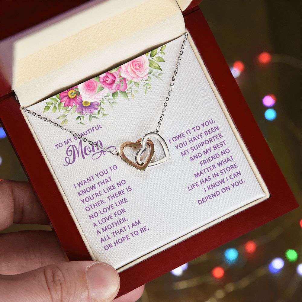 Mom Necklace Gifts for Mom from Daughter to Mom Gifts for Mothers Day from Daughter, To My Mom Necklace from Daughter to Mom Birthday Gifts Necklace with Message Card and Gift Box17 Interlocking Hearts Necklace