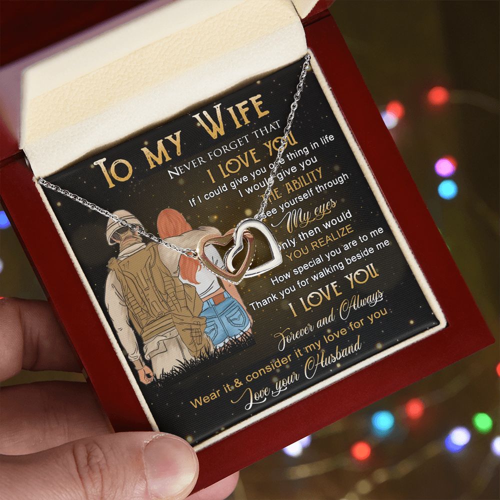 Birthday Gifts For Wife, Necklace Gifts For Wife From Husband, To My Wife Jewelry For Women , To My Wife Necklace  from Husband Wedding Anniversary Present For Wife, Beautiful Wife Jewelry Christmas21 Interlocking Hearts Necklace