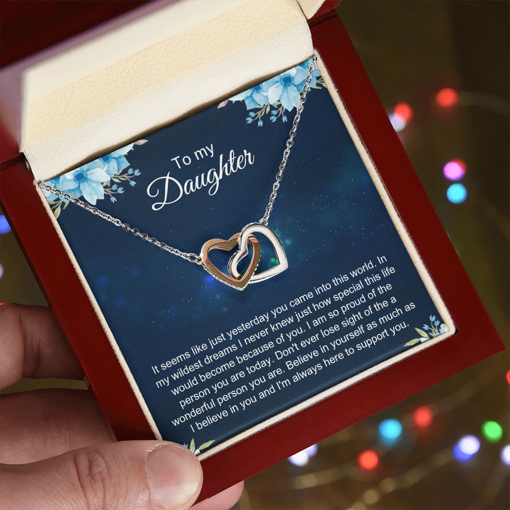 To My Daughter Gift Necklace from Mom, Mother and Daughter Necklace for Girls, Mother Daughter Gift Ideas, Jewelry Pendant Interlocking Hearts Necklace
