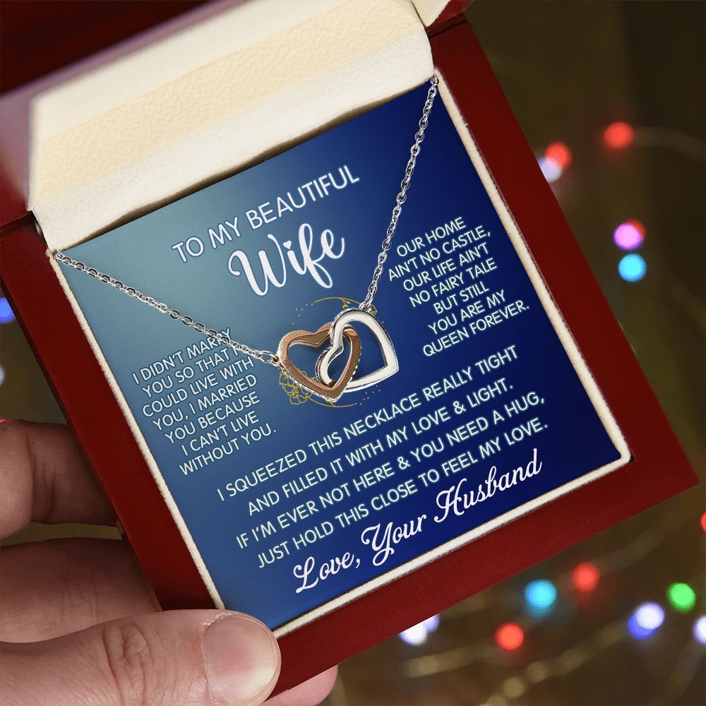 Gifts For Wife Romantic, Wife Birthday Gift Ideas, To My Beautiful Wife Necklace, Interlocking Hearts Necklace For Wife From Husband Jewelry Message Card and Gift Box