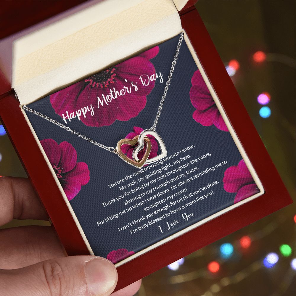 Mom Necklace Gifts for Mom from Daughter to Mom Gifts for Mothers Day from Daughter, To My Mom Necklace from Daughter to Mom Birthday Gifts Necklace with Message Card and Gift Box2235 Interlocking Hearts Necklace