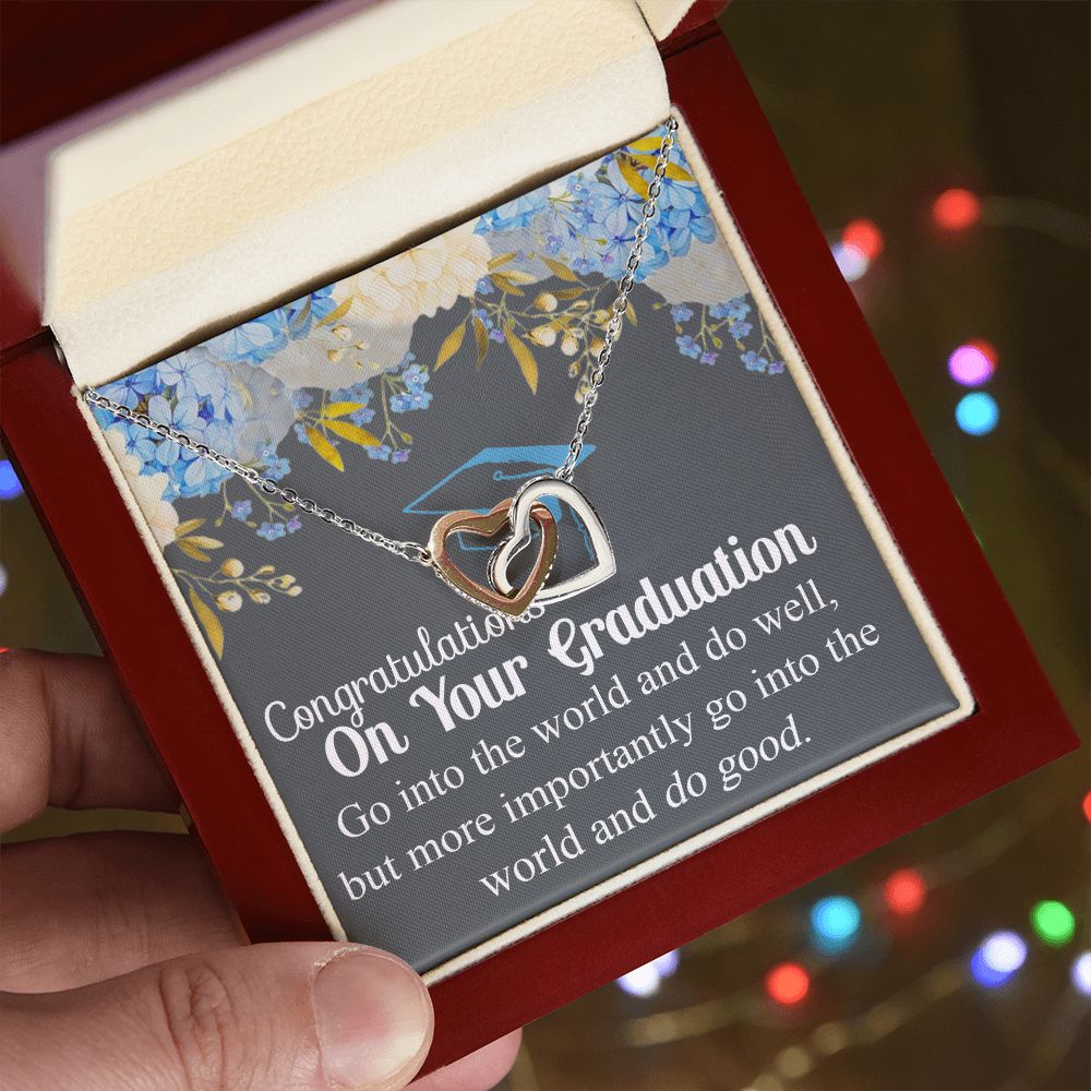 Graduation Gift Necklace For Girls, Graduation Jewelry, College, High School Congrats Graduation Pendants Gift For Daughter, Granddaughter, Niece, Sister Interlocking Hearts Necklace