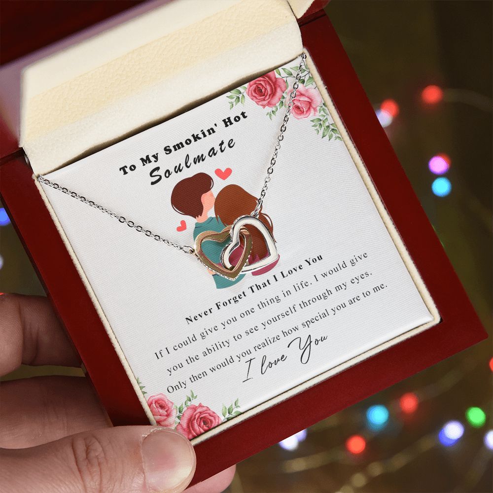 To My Smokin Hot Soulmate Necklace - Wife Gifts From Husband To My Wife Necklace, Gift for Her Romantic, Girlfriend Gifts Necklace for Wife from Men Includes Message Card and Gift Box Interlocking Hearts Necklace