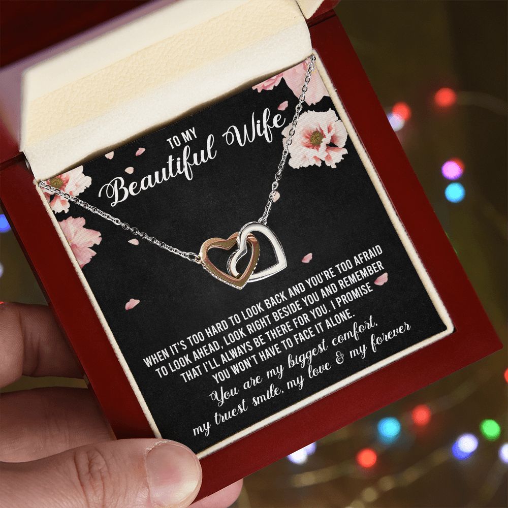 Interlocking Hearts Necklace Gifts For Wife Romantic, Wife Birthday Gift Ideas, To My Beautiful Wife Necklace, Necklace For Wife From Husband, Message Card and Gift Box