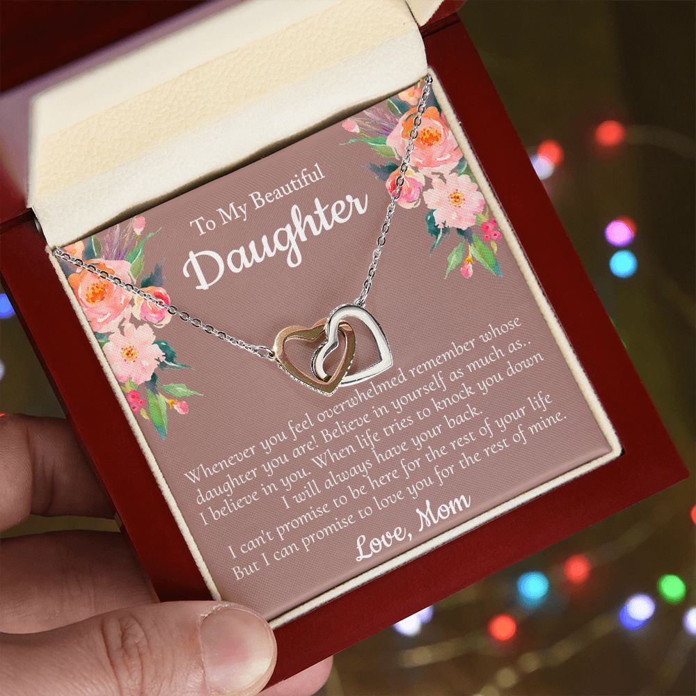 To My Beautiful Daughter Necklace With Thoughtful Card Box Gift Necklace for Daughter from Mom Daughter Gifts for Daughters Jewelry for Girls Her Mother Daughter Necklace Interlocking Hearts Necklace