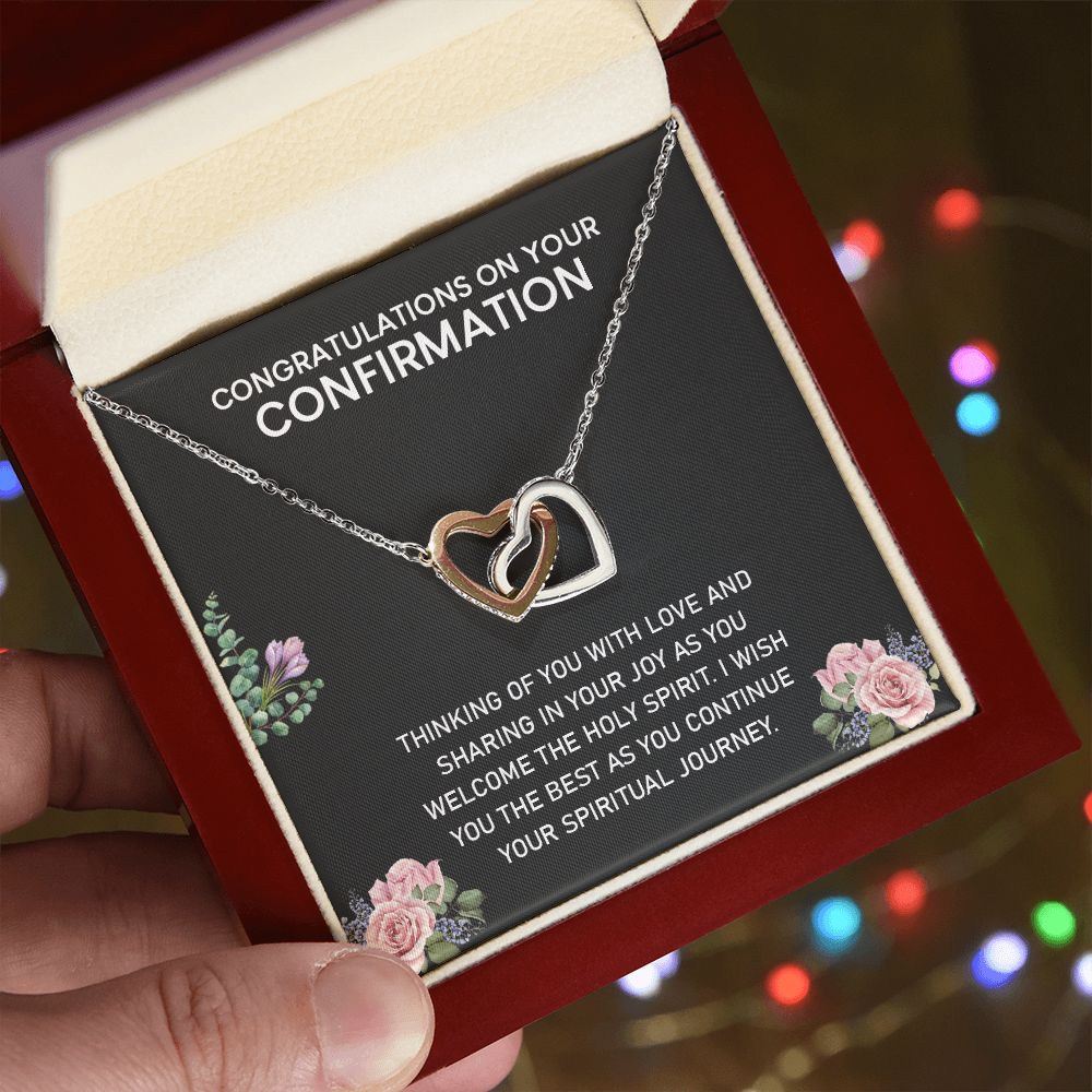 Congratulations On Your Confirmation Love Knot Necklace, Confirmation Gift Interlocking Hearts Necklace