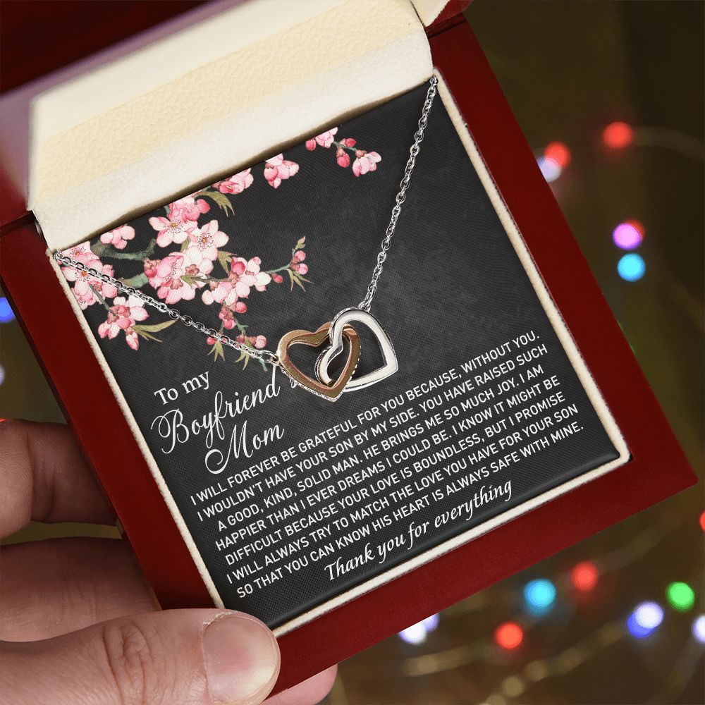 To My Boyfriend's Mom Necklace I Will Forever Be Grateful for You Love Knot Pendant Jewelry For Fiancé's Mom From Future Daughter In Law Interlocking Hearts Necklace