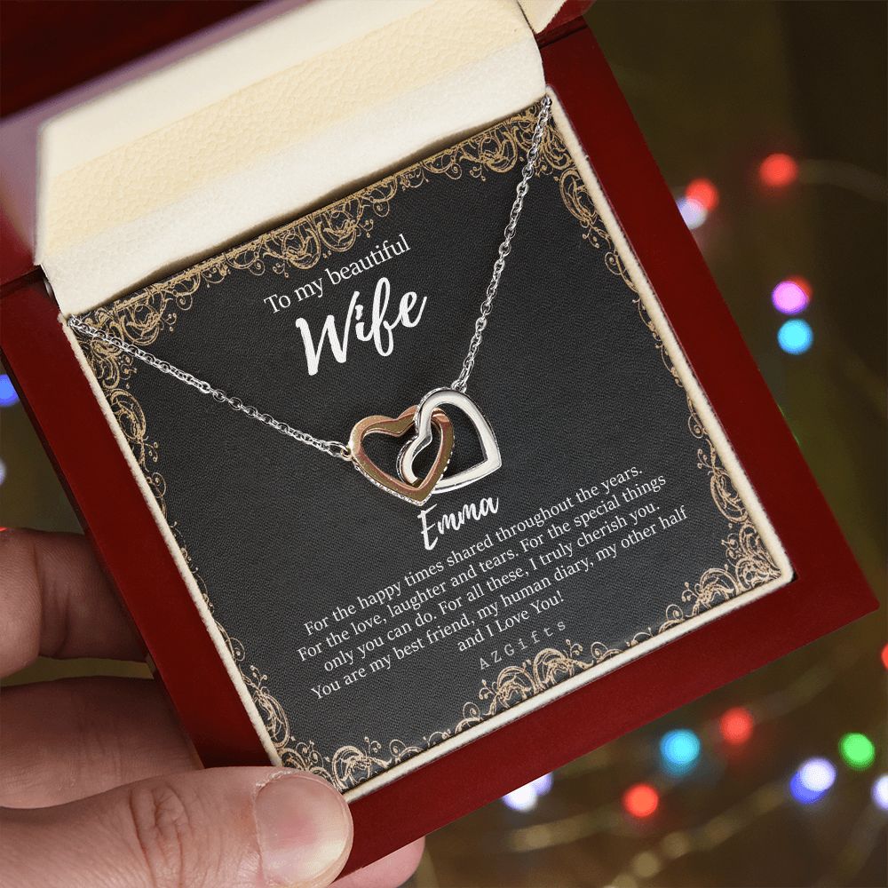 To My Wife Necklace from Husband, Personalized Necklace for Women, Luxury Necklace for Wife from Man Men, Wedding Anniversary Present For Wife, Beautiful Wife Jewelry Christmas Birthday Gifts For Wife9 Interlocking Hearts Necklace