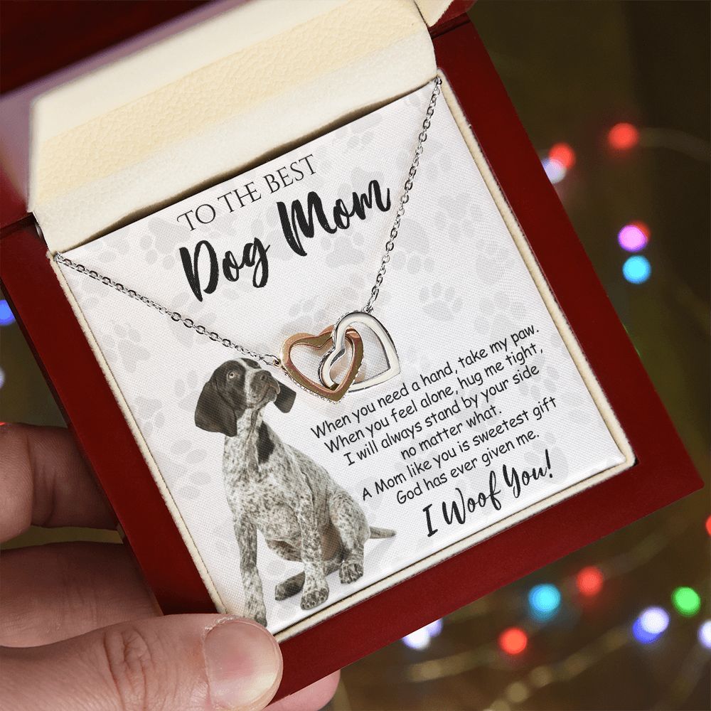 To The Best German Shorthaired Pointer Dog Mom Knot Necklace Mother's Day Gift , I Woof You Quote Gift Card, Message Card Jewelry For Dog Lovers, Necklace For Mom Interlocking Hearts Necklace