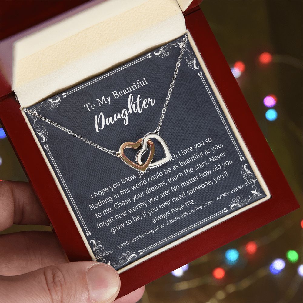 To My Daughter Necklaces Pendants - Father and Daughter Necklace - Gift from Daddy - Luxury Necklace Silver On Birthday, Anniversary - Includes Gift Box Interlocking Hearts Necklace