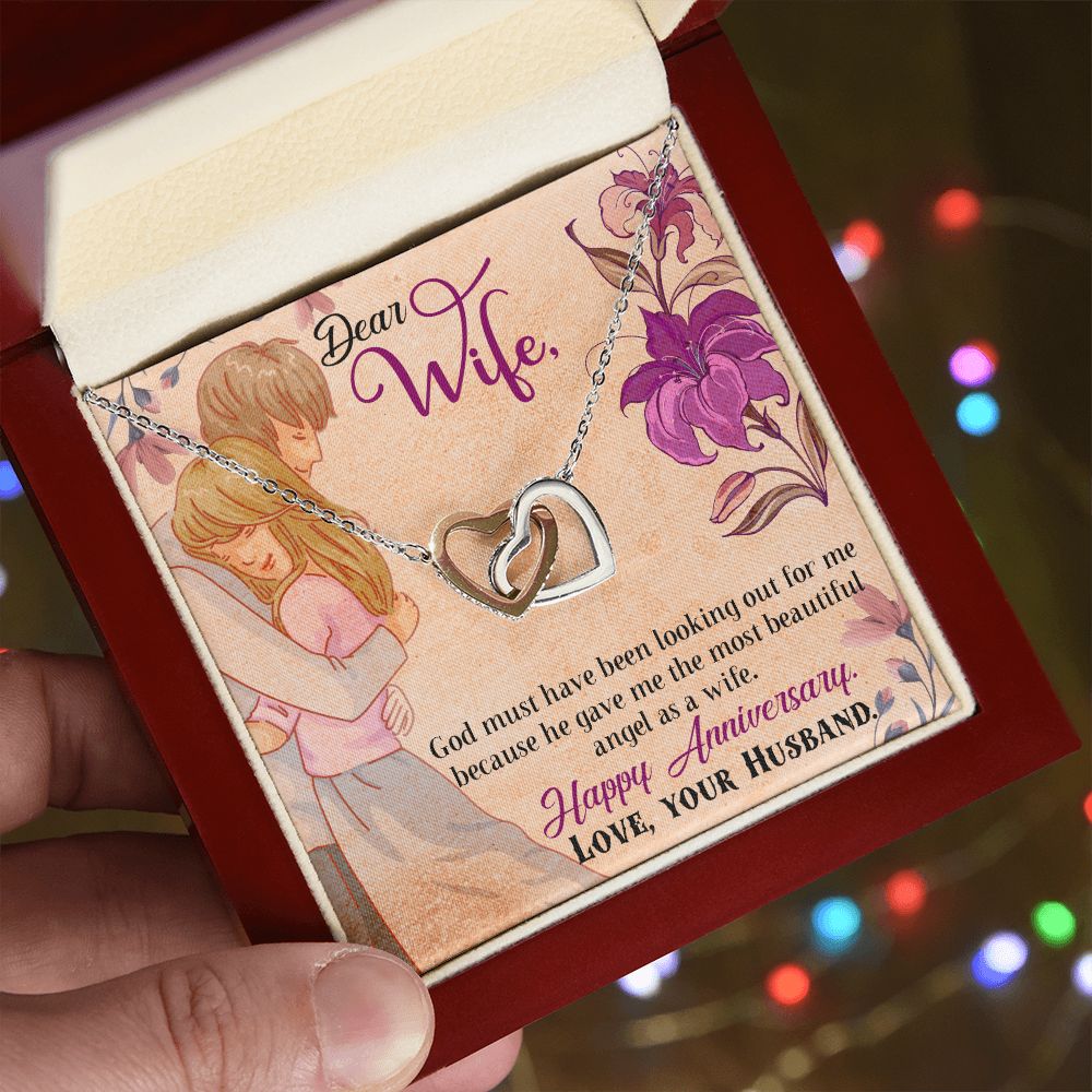 To My Wife Necklace, Wedding Anniversary Jewelry For Women, Necklace For Wife from Husband, Gift For Wife Birthday Gifts From Husband Necklace, Jewelry With Message Card In A Gift Box7 Interlocking Hearts Necklace