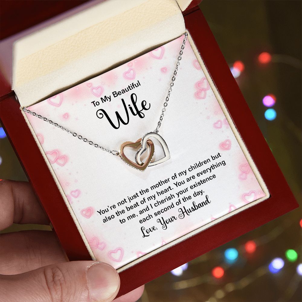 Valentine's Day Gift for Wife, Interlocking Hearts Necklace for Wife, Necklace for Wife from Husband, Gold/Silver Pendant, Present for Birthday, Anniversary, Christmas