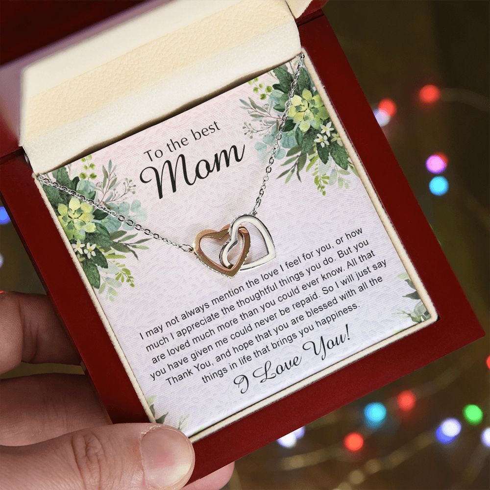 To My Best Mom Necklace, Necklace for Mother, Daughter Gift For Mom, Present For Mom, Mother Gifts from Son or Daughter, Jewelry Gift for Mothers Day, Birthday Gift for Mother, Moms Interlocking Hearts Necklace