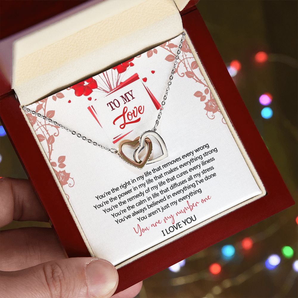 To My Love Interlocking Hearts Necklace With Box Message Card, Gift For My Love Interlocking Hearts Necklace