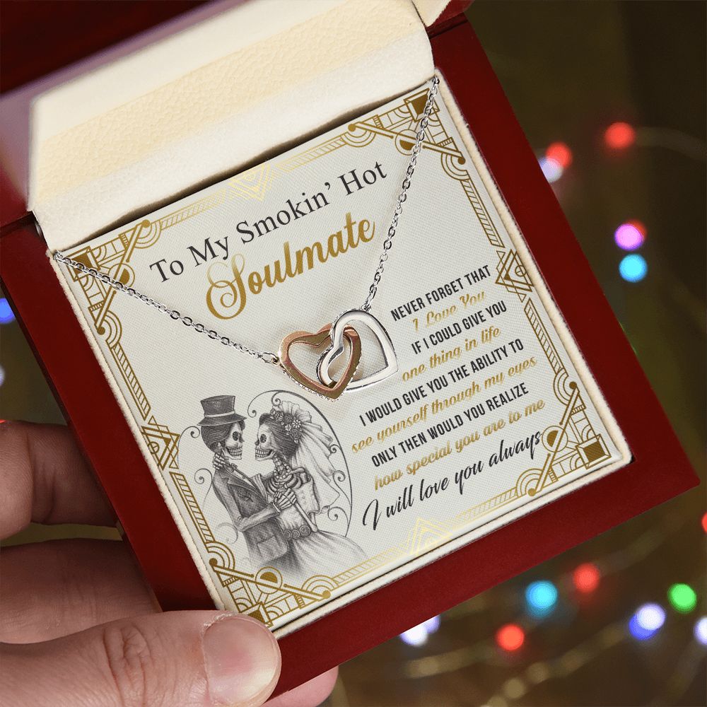 To My Smokin Hot Soulmate Necklace - Wife Gifts From Husband To My Wife Necklace, Gift for Her Romantic, Girlfriend Gifts Necklace for Wife from Men Includes Message Card and Gift Box 9 Interlocking Hearts Necklace