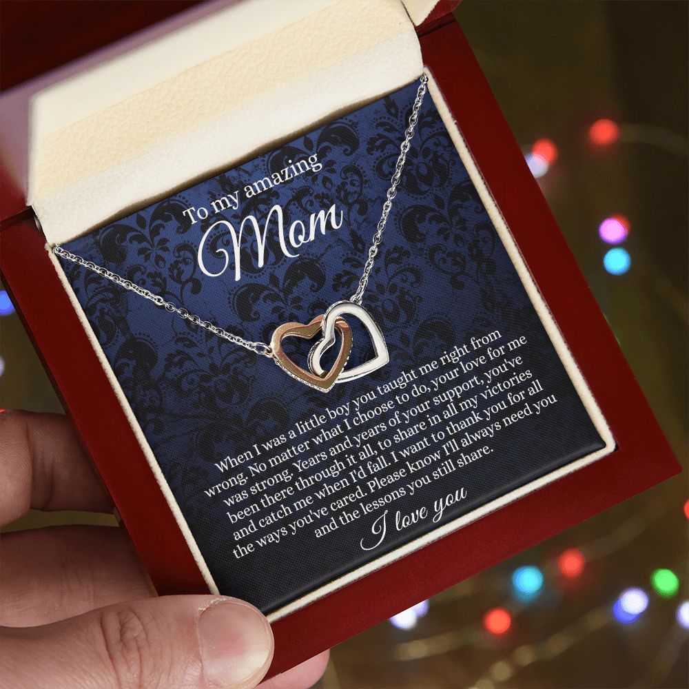 Gift for Mom Necklace, To My Beautiful Mom Love Knot Necklace Card, Mother’s Day Gift For Mom From Son, Thank You Mom Gift, Custom Jewelry Necklace For Mom Interlocking Hearts Necklace