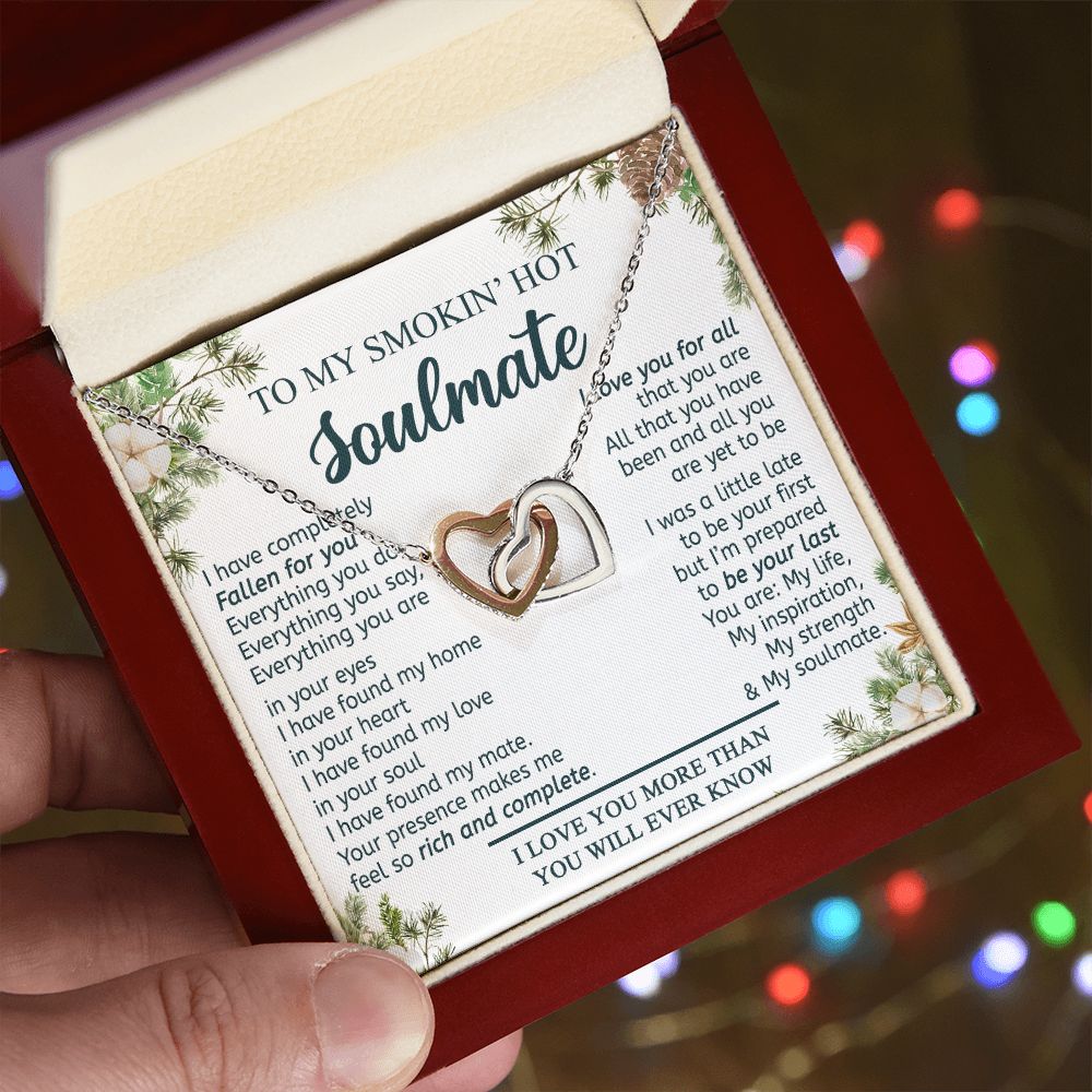 To My Smokin Hot Soulmate Necklace - Wife Gifts From Husband To My Wife Necklace, Gift for Her Romantic, Girlfriend Gifts Necklace for Wife from Men Includes Message Card and Gift Box 11 Interlocking Hearts Necklace