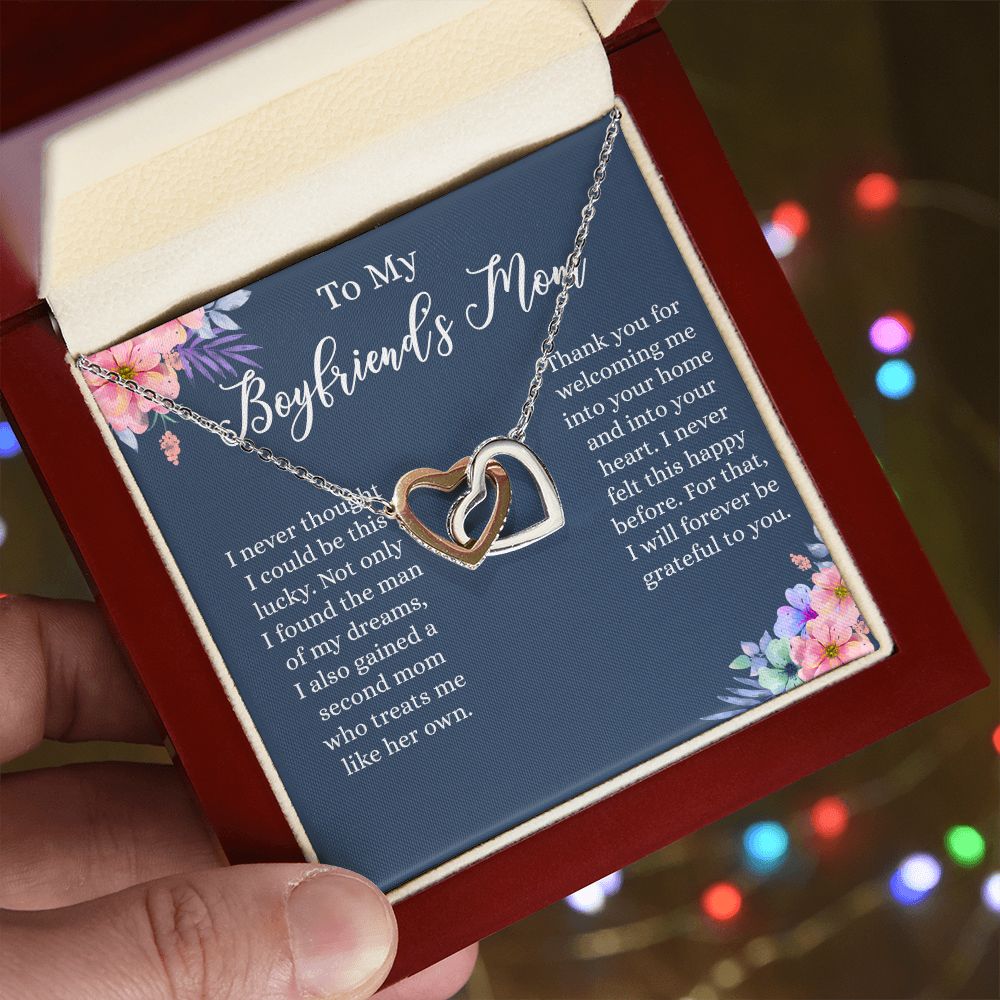 To My Boyfriends Mom Necklace, Gifts For Boyfriend Mom, Boyfriends Mom Birthday Gift, Boyfriend Mother Gift, Gifts for boyfriend mom, Boyfriend mom Mother's Day Gift Jewelry for Women Interlocking Hearts Necklace