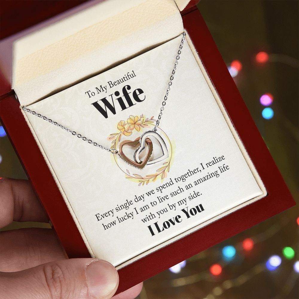 To My Beautiful Wife Necklace, Wedding Anniversary Jewelry For Women, Necklace For Wife from Husband, Gifts For Wife Birthday Gifts Necklace, Jewelry With Message Card In A Gift Box