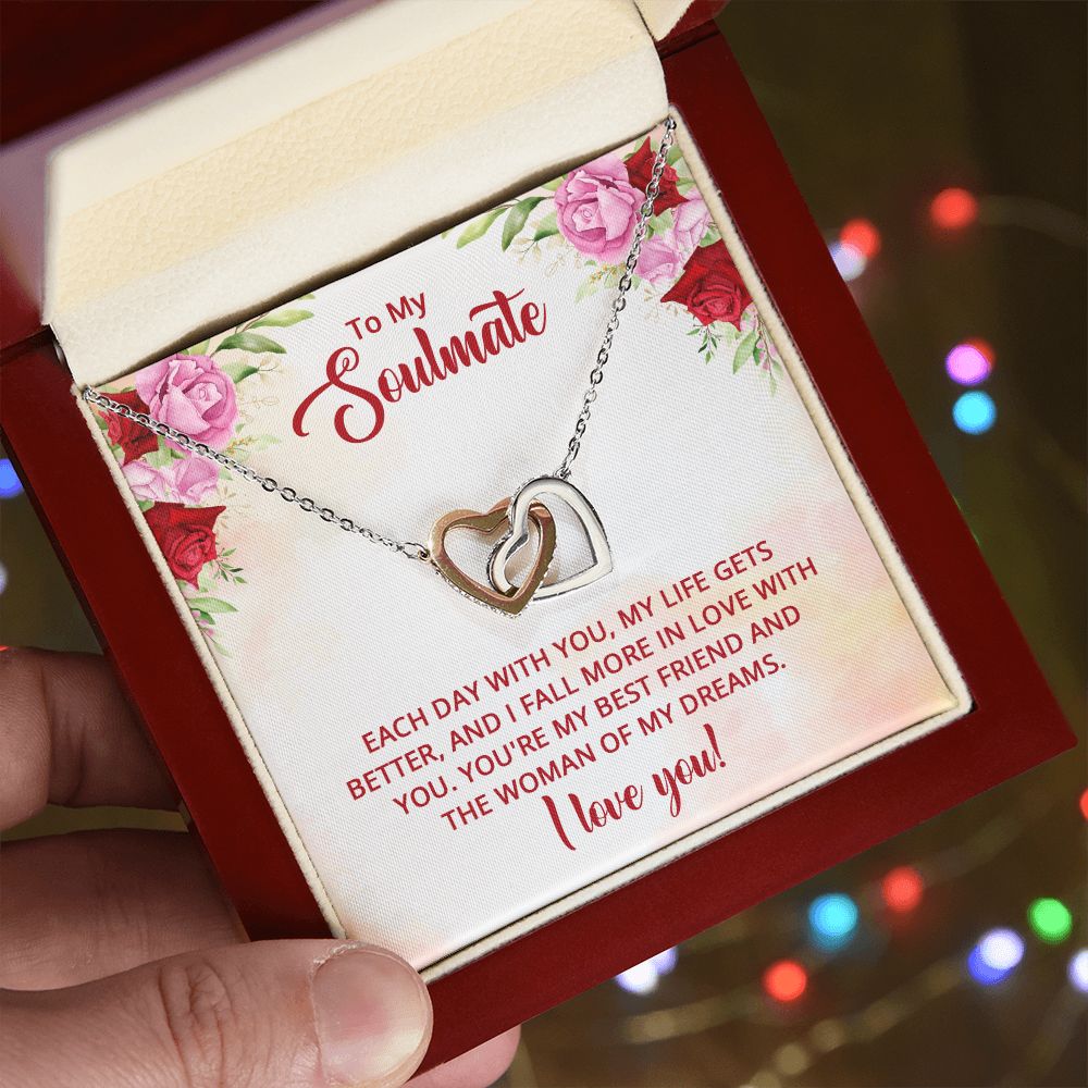 To My Soulmate Necklace for Women Birthday Christmas Jewelry Gifts For My Wife with Message Card Box Personalized Gift Present Pendant for Future Wife Soulmate Girlfriend Love 11 Interlocking Hearts Necklace