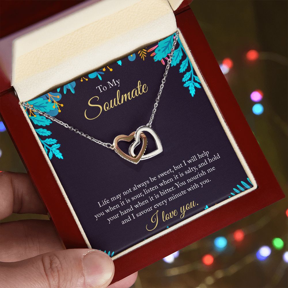 To My Soulmate Necklace for Women Birthday Christmas Jewelry Gifts For My Wife with Message Card Box Personalized Gift Present Pendant for Future Wife Soulmate Girlfriend Love 16 Interlocking Hearts Necklace