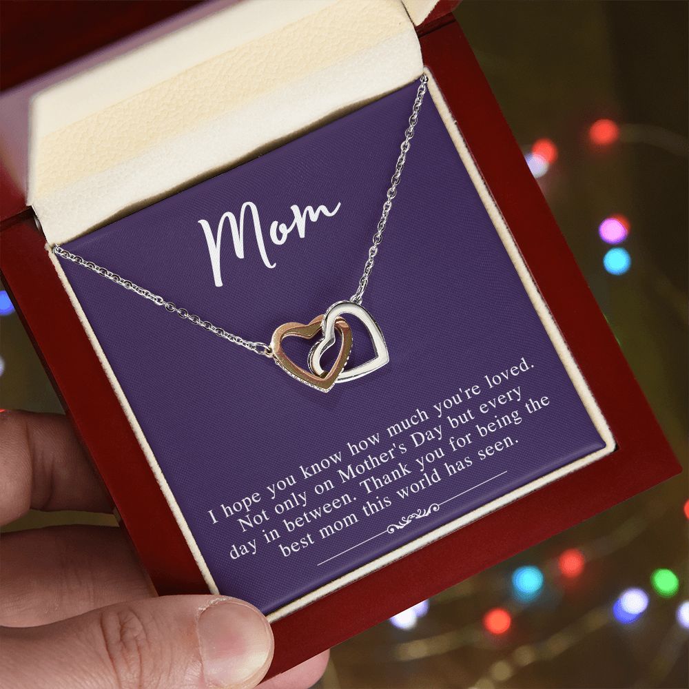 Mom Necklace Gifts for Mom from Daughter to Mom Gifts for Mothers Day from Daughter, To My Mom Necklace from Daughter to Mom Birthday Gifts Necklace with Message Card and Gift Box2239 Interlocking Hearts Necklace