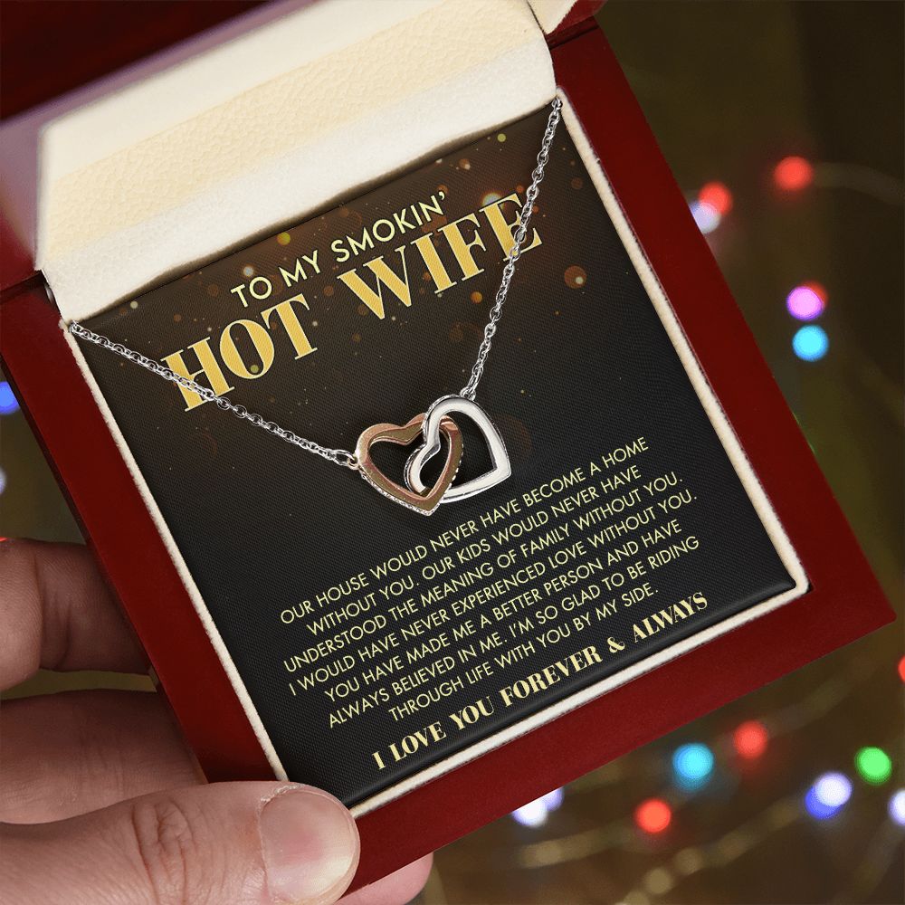 To My Wife Necklace from Husband, Personalized Necklace for Women, Luxury Necklace for Wife from Man Men, Wedding Anniversary Present For Wife, Beautiful Wife Jewelry Christmas Birthday Gift For Wife11 Interlocking Hearts Necklace