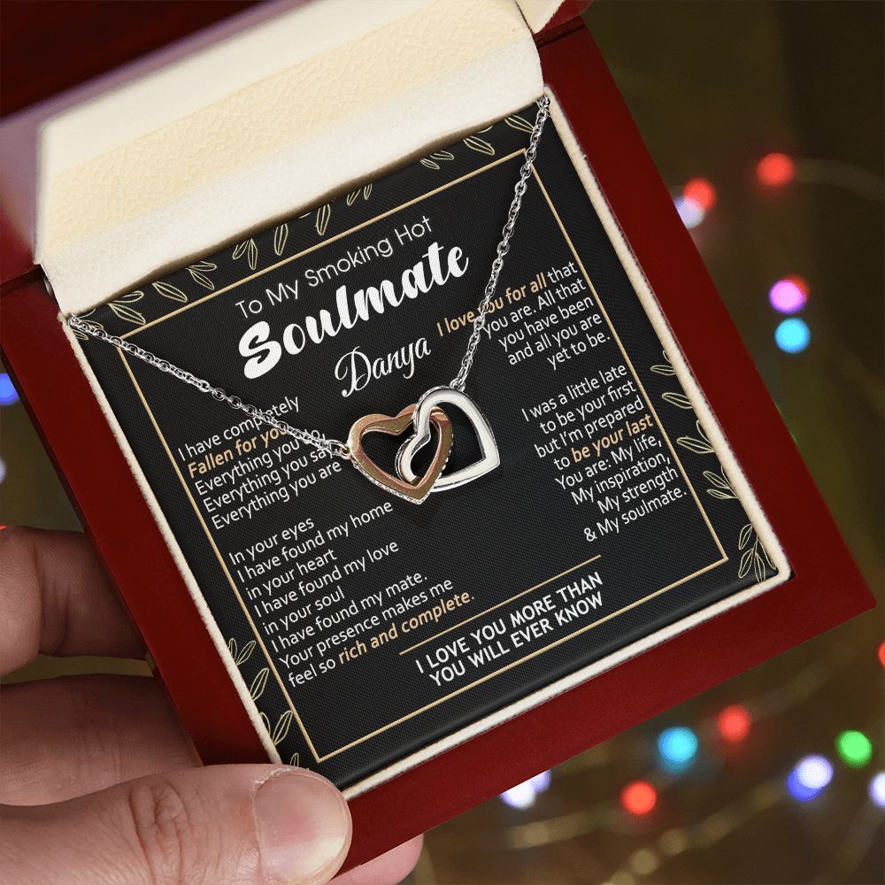 To My Smokin Hot Soulmate Necklace - Wife Gifts From Husband To My Wife Necklace, Gift for Her Romantic, Girlfriend Gifts Necklace for Wife from Men Includes Message Card and Gift Box 7 Interlocking Hearts Necklace