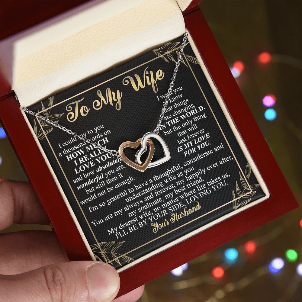 Birthday Gifts For Wife, Necklace Gifts For Wife From Husband, To My Wife Jewelry For Women , To My Wife Necklace  from Husband Wedding Anniversary Present For Wife, Beautiful Wife Jewelry Christmas13 Interlocking Hearts Necklace