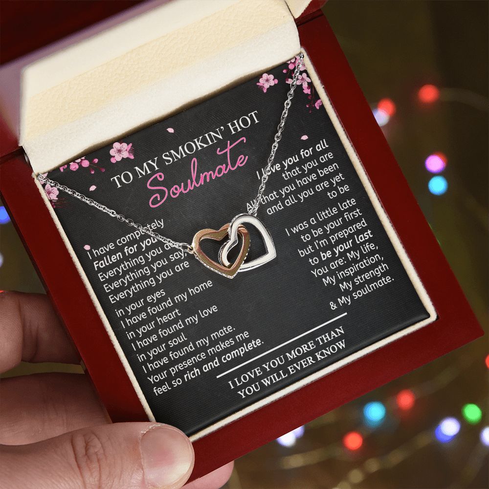 To My Smokin Hot Soulmate Necklace - Wife Gifts From Husband To My Wife Necklace, Gift for Her Romantic, Girlfriend Gifts Necklace for Wife from Men Includes Message Card and Gift Box 12 Interlocking Hearts Necklace