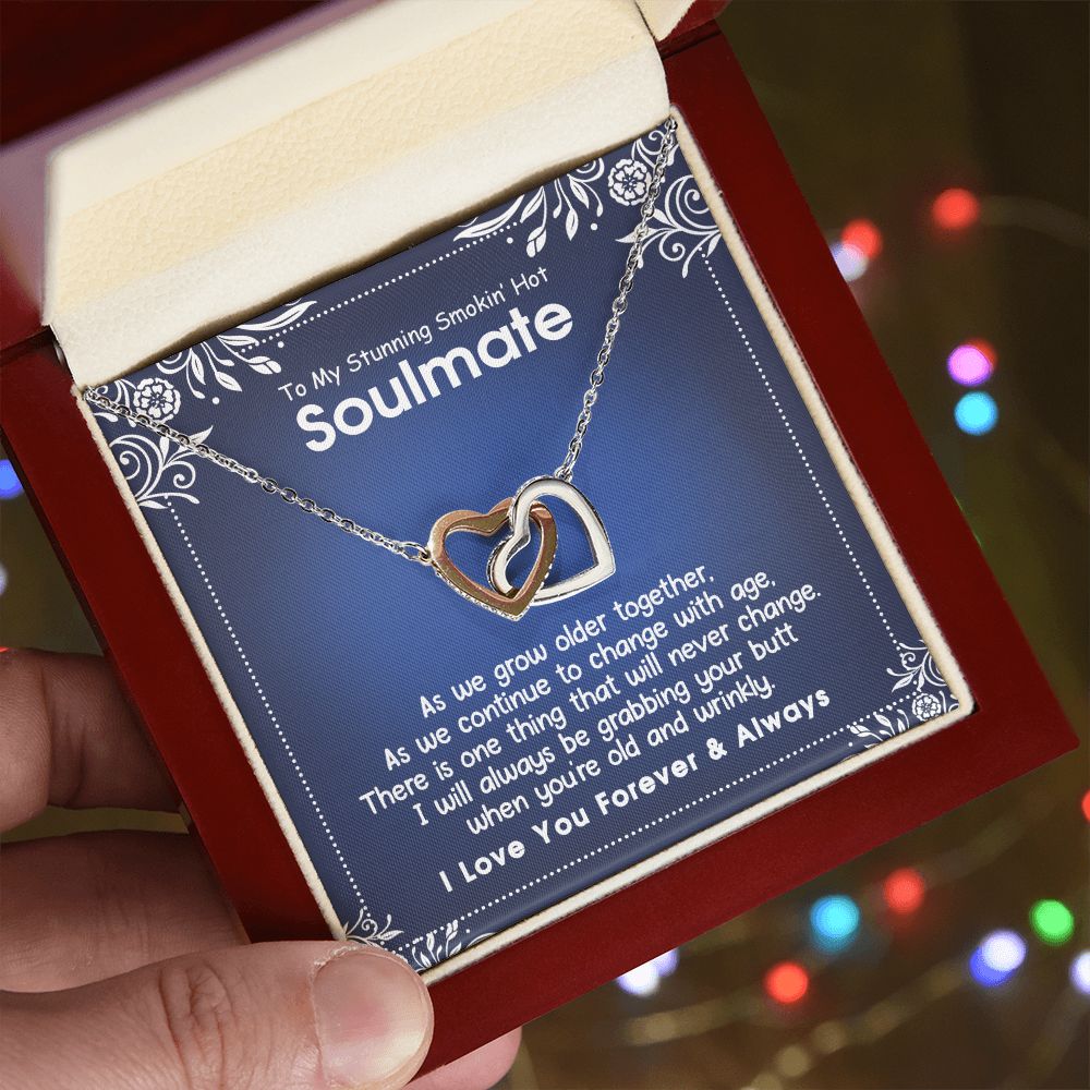 To My Smokin Hot Soulmate Necklace - Wife Gifts From Husband To My Wife Necklace, Gift for Her Romantic, Girlfriend Gifts Necklace for Wife from Men Includes Message Card and Gift Box 5 Interlocking Hearts Necklace