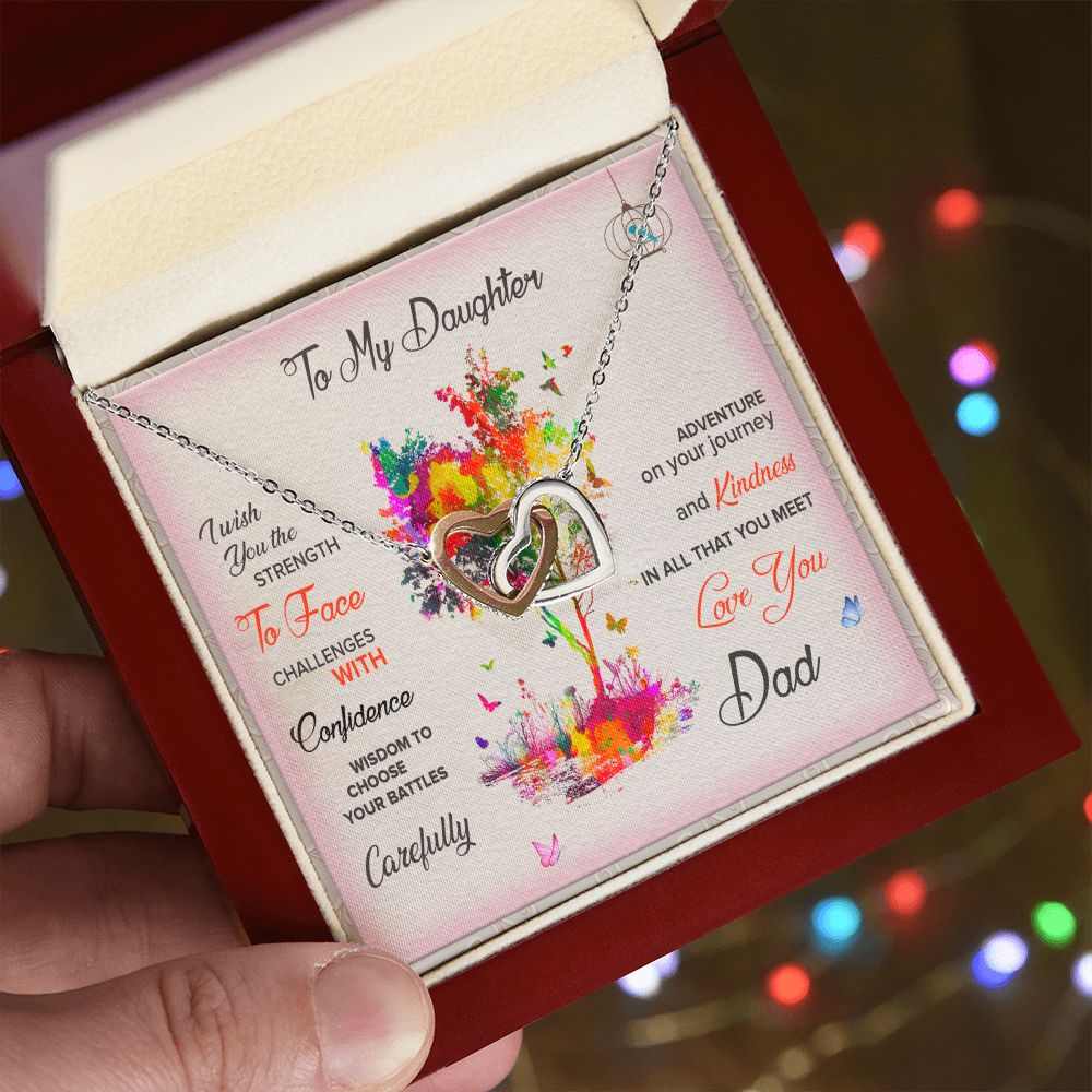 To My Daughter Necklace Pendant I Wish You The Strength To Face With Message Card Gift Box Gift For To Daughter, Daughter In Law Gift On Birthday Anniversary Gift Interlocking Hearts Necklace