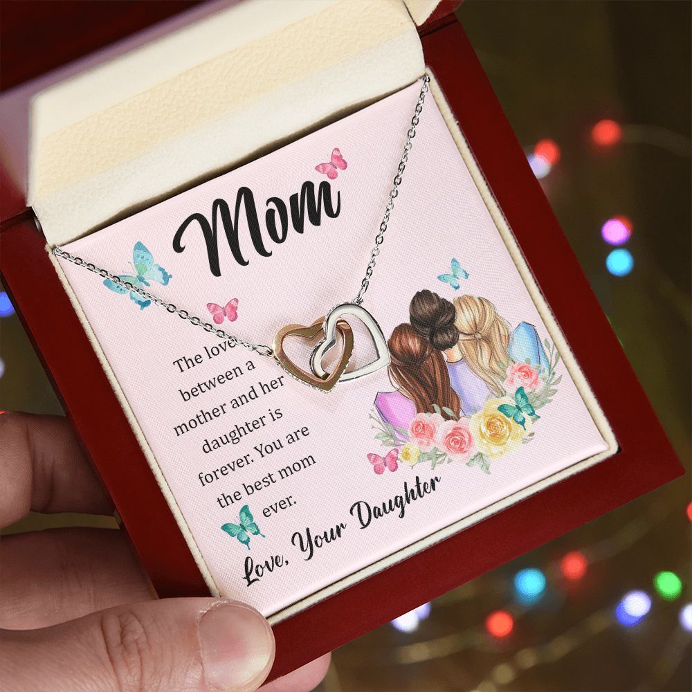 Mom Necklace Gifts for Mom from Daughter to Mom Gifts for Mothers Day from Daughter, To My Mom Necklace from Daughter to Mom Birthday Gifts Necklace with Message Card and Gift Box21 Interlocking Hearts Necklace
