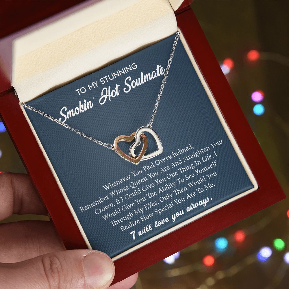 To My Soulmate Necklace for Women Birthday Valentines Day Jewelry Gifts For My Wife with Message Card Box Personalized Gift Present Pendant for Future Wife Soulmate Girlfriend Love 5 Interlocking Hearts Necklace