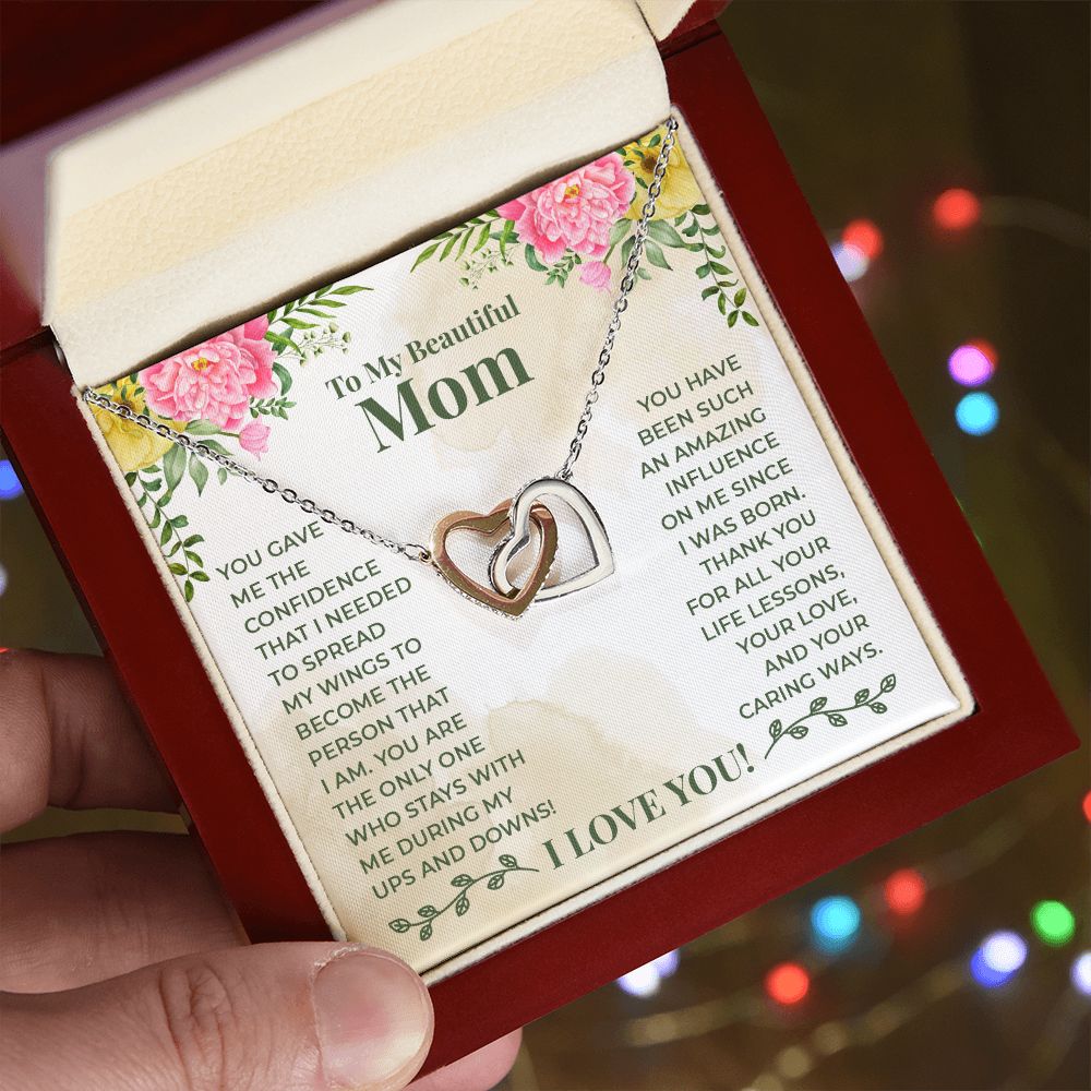 Mom Necklace Gifts for Mom from Daughter to Mom Gifts for Mothers Day from Daughter, To My Mom Necklace from Daughter to Mom Birthday Gifts Necklace with Message Card and Gift Box22 Interlocking Hearts Necklace