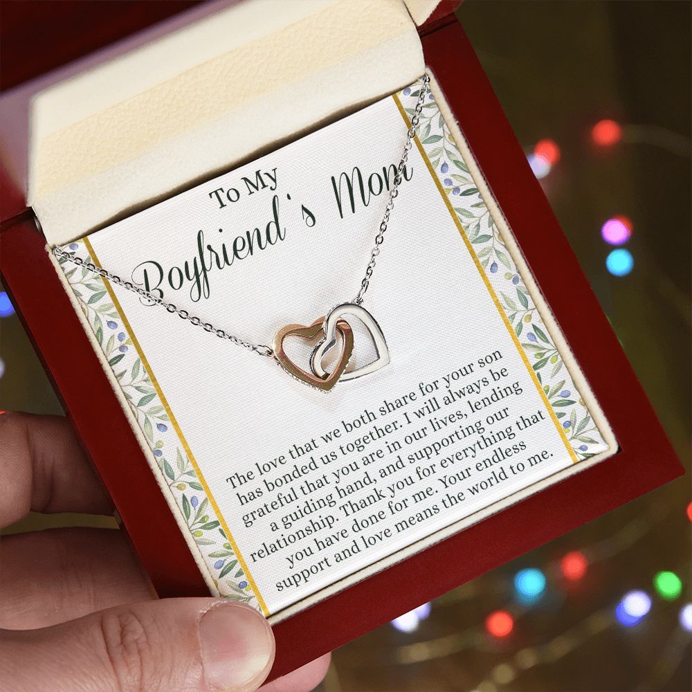 To My Boyfriend's Mom Necklace with Message Card Box, Boyfriends Mom Gift Necklace for Boyfriends Mom Mother Gift for Boyfriend's Mom, Boyfriend's Mom Gift, To My Boyfriends Mom Gift Interlocking Hearts Necklace