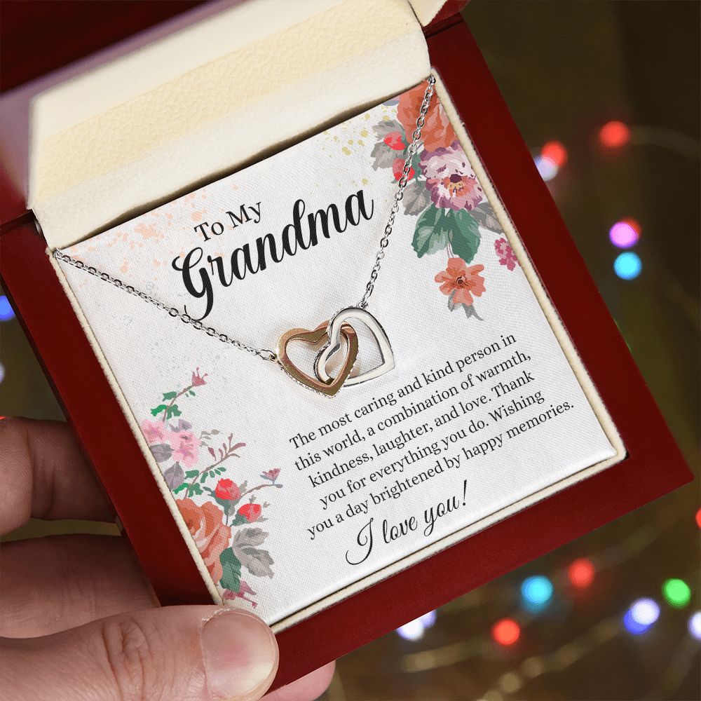 To My Grandma Necklace, Gift for Grandmother Necklace, Mothers Day Gift For Grandma Nana, Grandma Jewelry From Grandchildren GrandKids , Jewelry Box Gift For Grandma Grandmother18 Interlocking Hearts Necklace