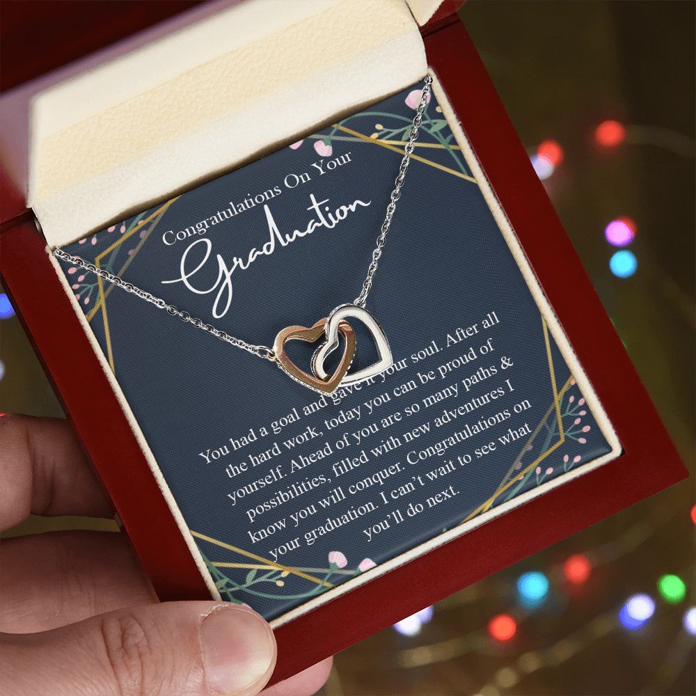 Graduation Gift For Her Necklace High School Graduation Gift, Congrats Graduation Pendants Gift For Daughter, Granddaughter, Niece, Sister Interlocking Hearts Necklace