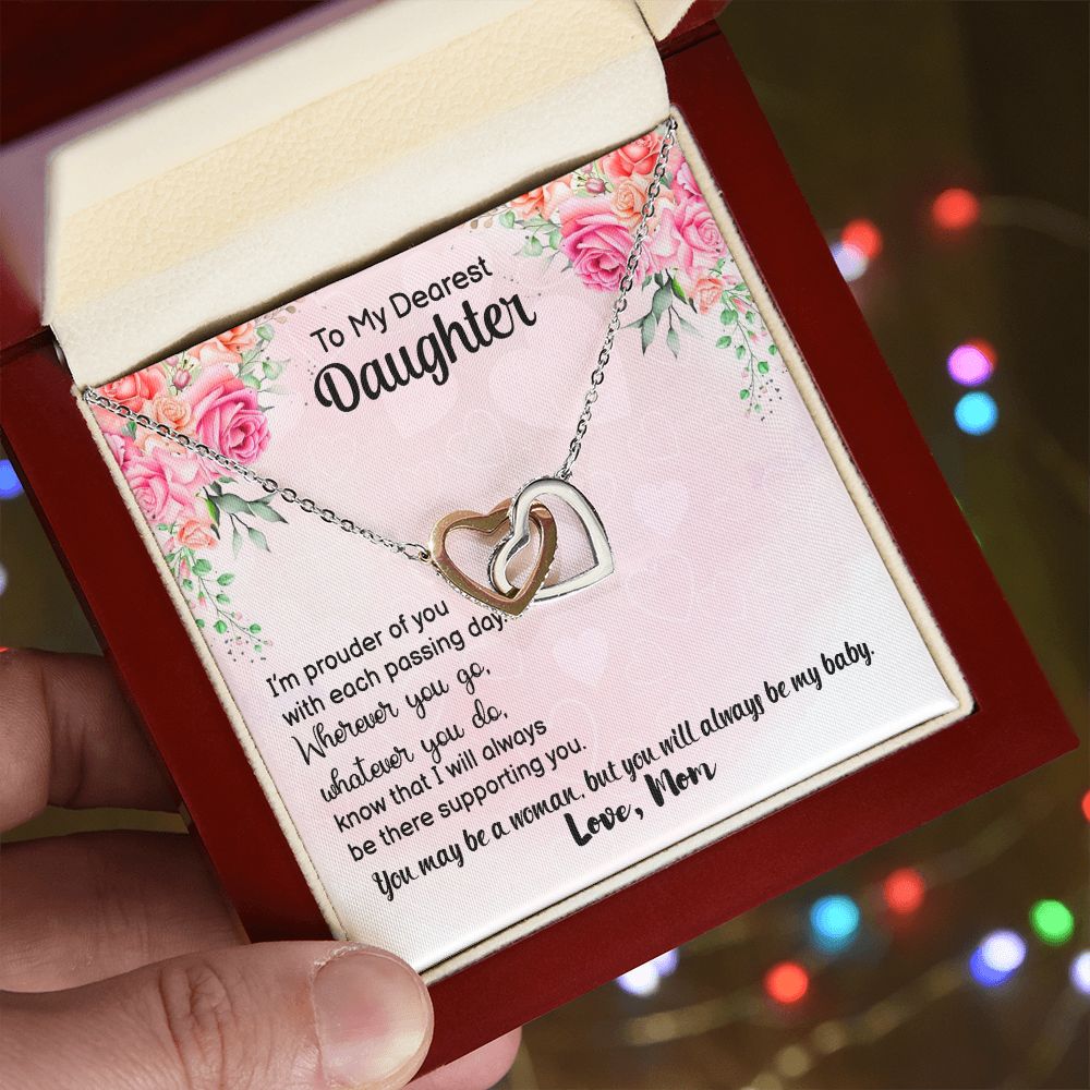 To My Daughter Necklace Gift from Mom, Mother and Daughter Jewelry Necklace for Girls, Mother Daughter Gift Ideas, Jewelry Pendant Necklace Interlocking Hearts Necklace