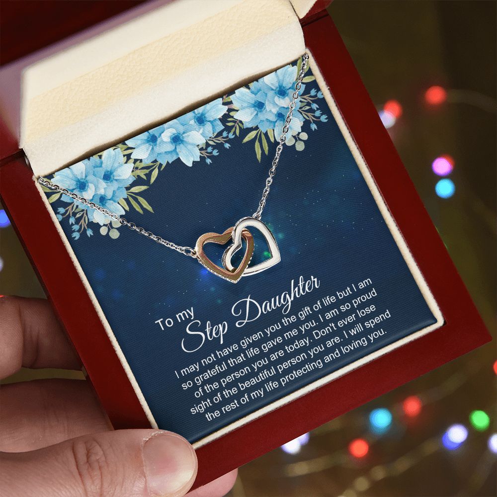 Bonus Daughter Gifts From Stepdad, Step Daughter Gifts From Stepmom, Stepdaughter Gifts From Stepdad, Father Stepdaughter Necklace, To My Bonus Daughter Necklaces, Christmas Gifts For Bonus3 Interlocking Hearts Necklace