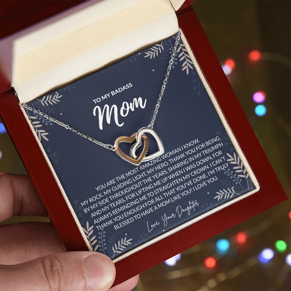 To my Badass Mom Necklace from Daughter Gift for Mother’s Birthday Xmas Present Interlocking Hearts Necklace