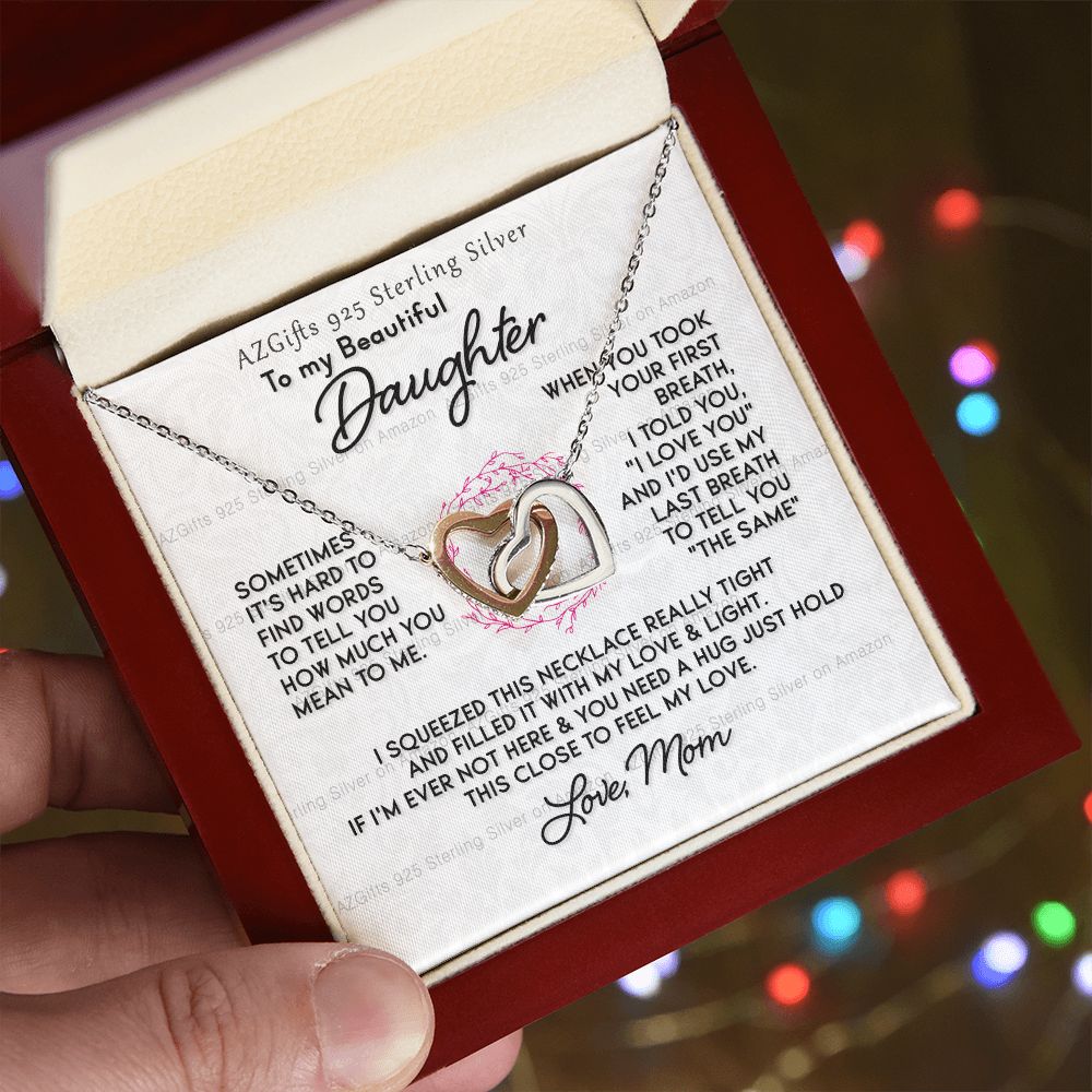 To My Daughter Necklace With Box Card Gift for Daughter Pendant Jewelry Birthday Gift For Her From Mom Mother Gift For Daughter Jewelry for Daughter from Mom Interlocking Hearts Necklace