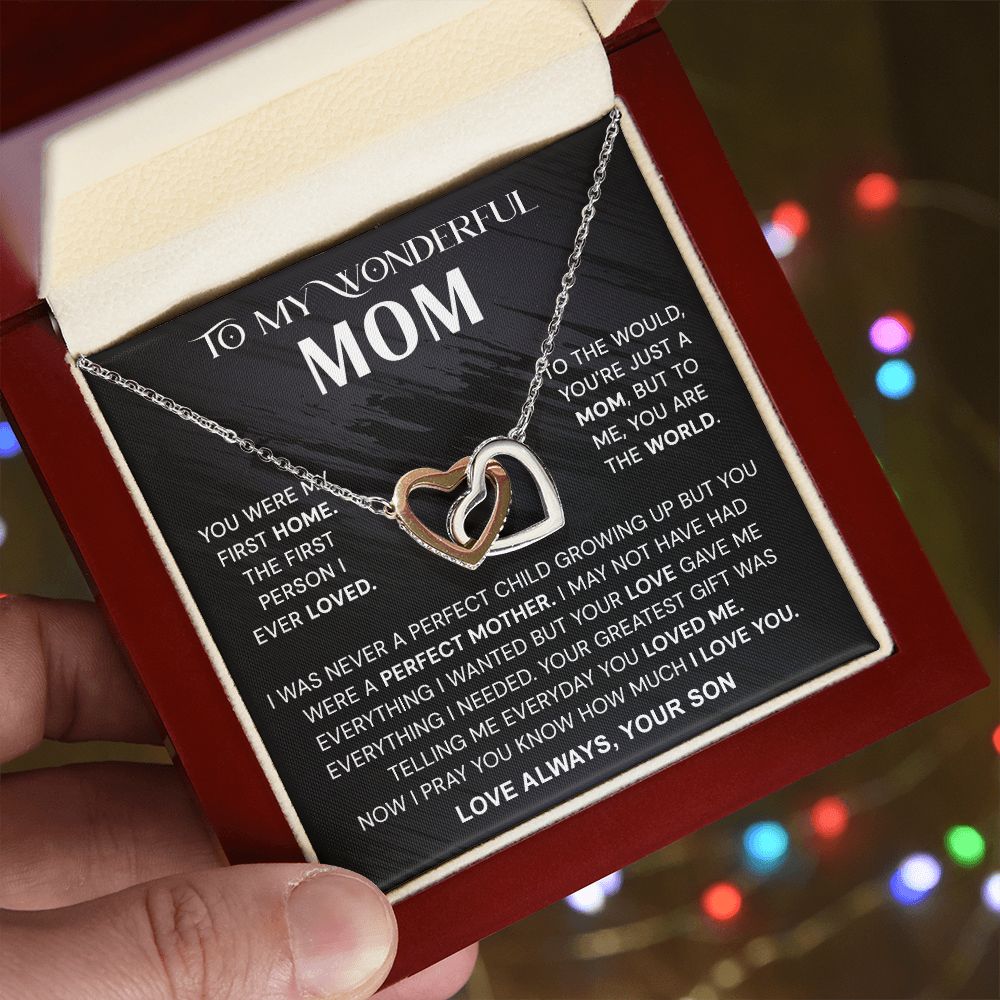To My Wonderful Mom Necklace, Mom From Son Gift, Gift for Mother's Day From Son, Gift for Mom, Mother Gift from Son Necklace, Son to Mom Gifts, Mom gifts, Mothers Day Gift From Son Interlocking Hearts Necklace