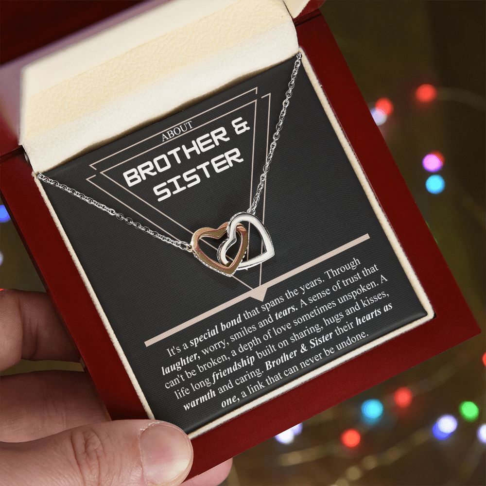 Brother & Sister Gift Necklace Cuban Link Chain Necklace Gift From Sister to Bro Interlocking Hearts Necklace